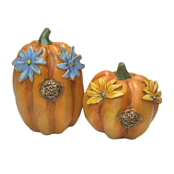 Pumpkin Fall Floral Decor Set Ceramic Rustic Orange Rustic Farmhouse Decoration - Picture 1 of 11